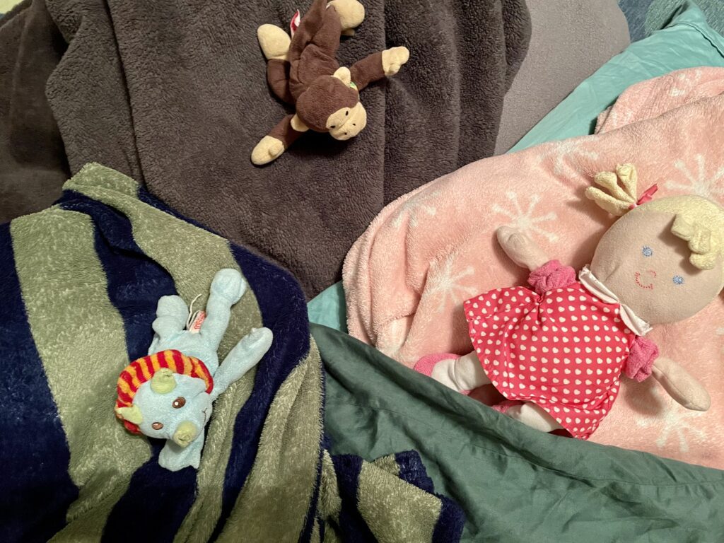 When staying with grandparents bring a favorite blanket, pillow, and stuffed animal for comfort. 